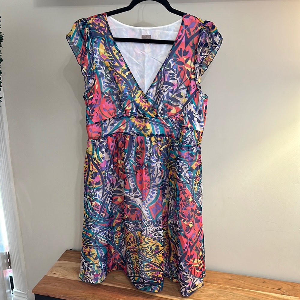 Halogen | Floral Silk V-Neck Sleeveless Dress